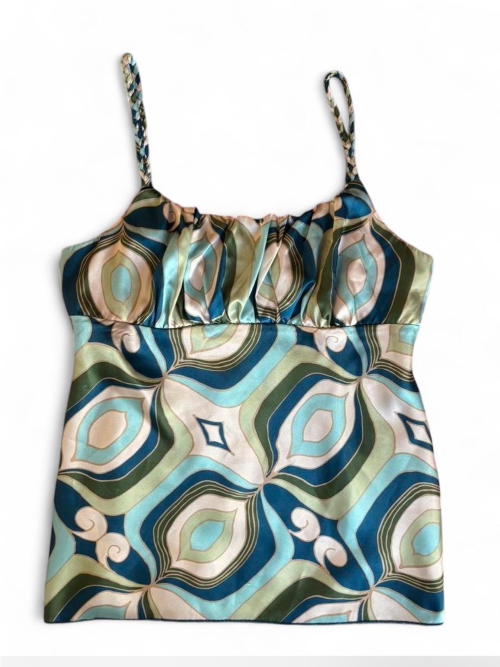 Byer California Blue Green Groovy Geometric Print Silk Cami